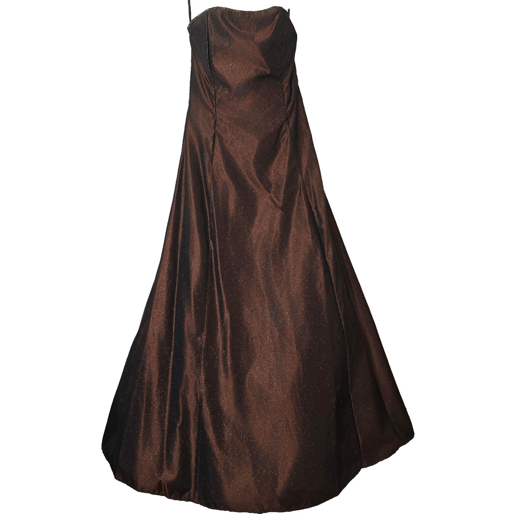 Scott McClintock Iridescent Bronze/Sparkling Brown Strapless Dress & Stole Sz 6